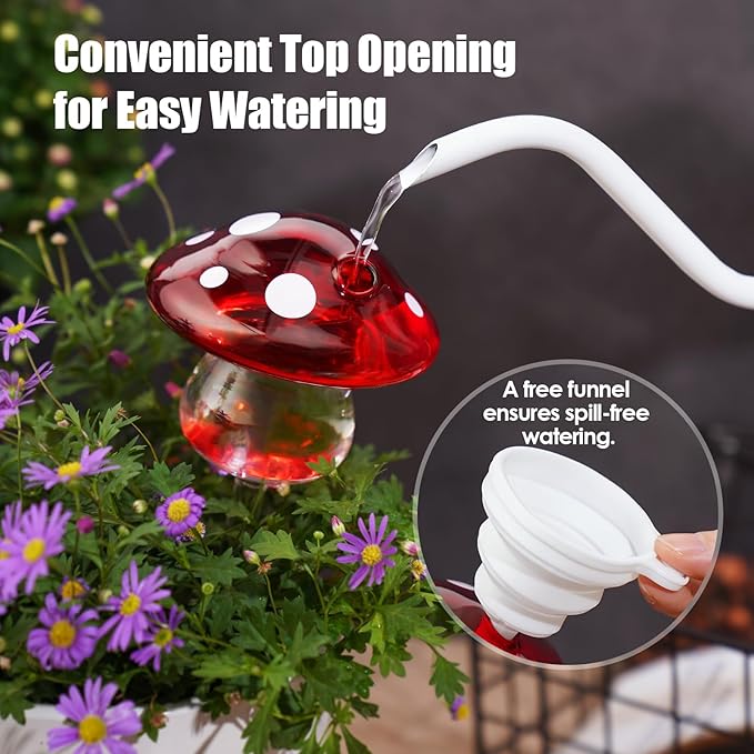 NiHome Glass Mushroom Plant Self Watering Globe Set of 3 Colors, Durable Hand-Blown Glass Bulbs Automatic Home Plant Hydration System for up to 3 Weeks, Easy Refill Design with Adjustable Flow Rate