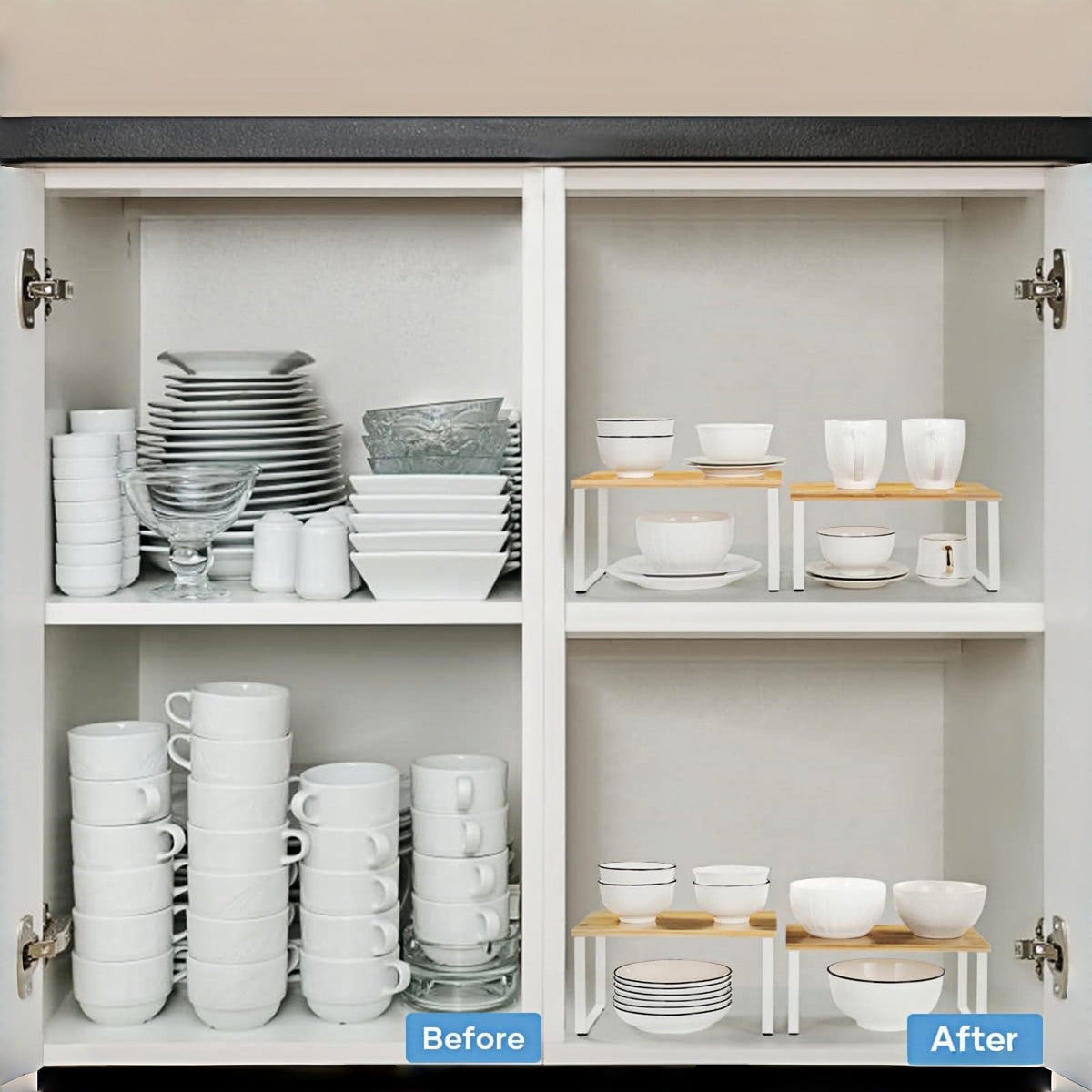 NEX Bamboo Cabinet Organizer Shelf, Kitchen Counter Shelves Set of 4