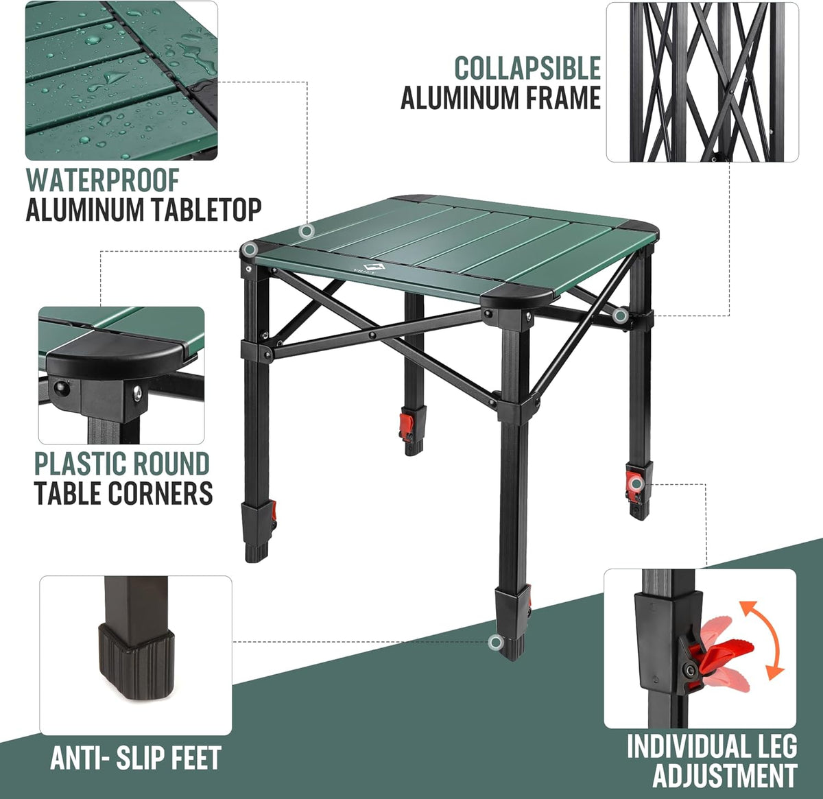 VILLEY Folding Camping Square Table with Carry Bag, Lightweight Aluminum Adjustable Square Table for Outdoor, Camping, Picnic, Backyards, BBQ (M)