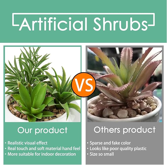 Hollyone Large Artificial Succulents Plants Faux Succulents in Pots Fake Succulent Plastic Potted Plants with White Ceramic Pot for Home Decor Office Desk Bathroom Shelf Living Room Decoration