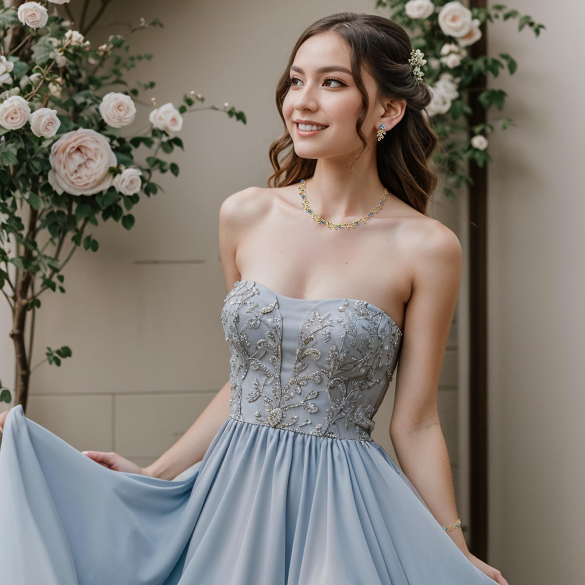 BriLove Gorgeous Wedding Jewelry Set for Women Bride Bridesmaid Blue Topaz