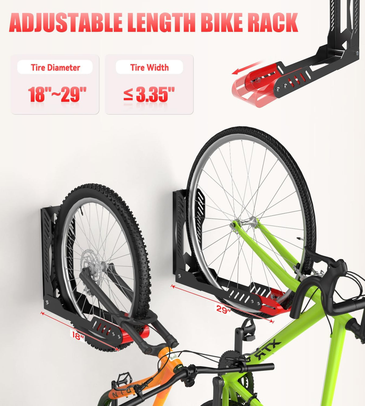 Swivel Bike Wall Mount, Space Saving Bike Rack Garage, No Heavy Lifting Required Bicycle Wall Mount, Vertical Wall Bike Hanger Can Holds up to 77 lbs, Red