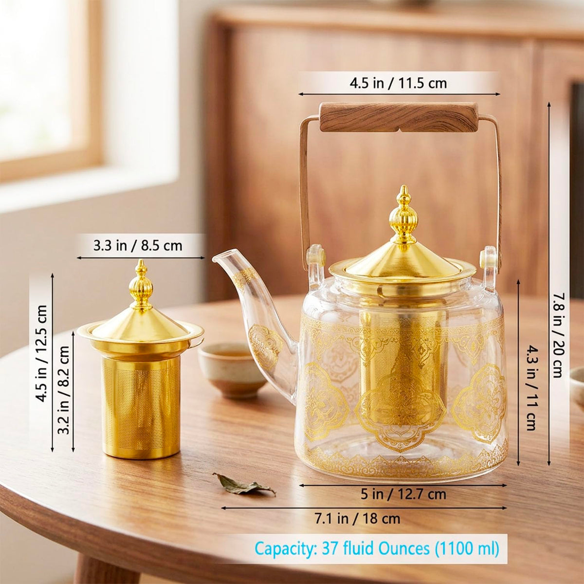 dingdaer Glass Teapot Stovetop 36 OZ/1100ml, Borosilicate Clear Tea Kettle, Tea pot with Removable Stainless Steel Infuser, Flower teaTea Leaf Teapot Maker Tea Brewer for Camping, Travel, Square