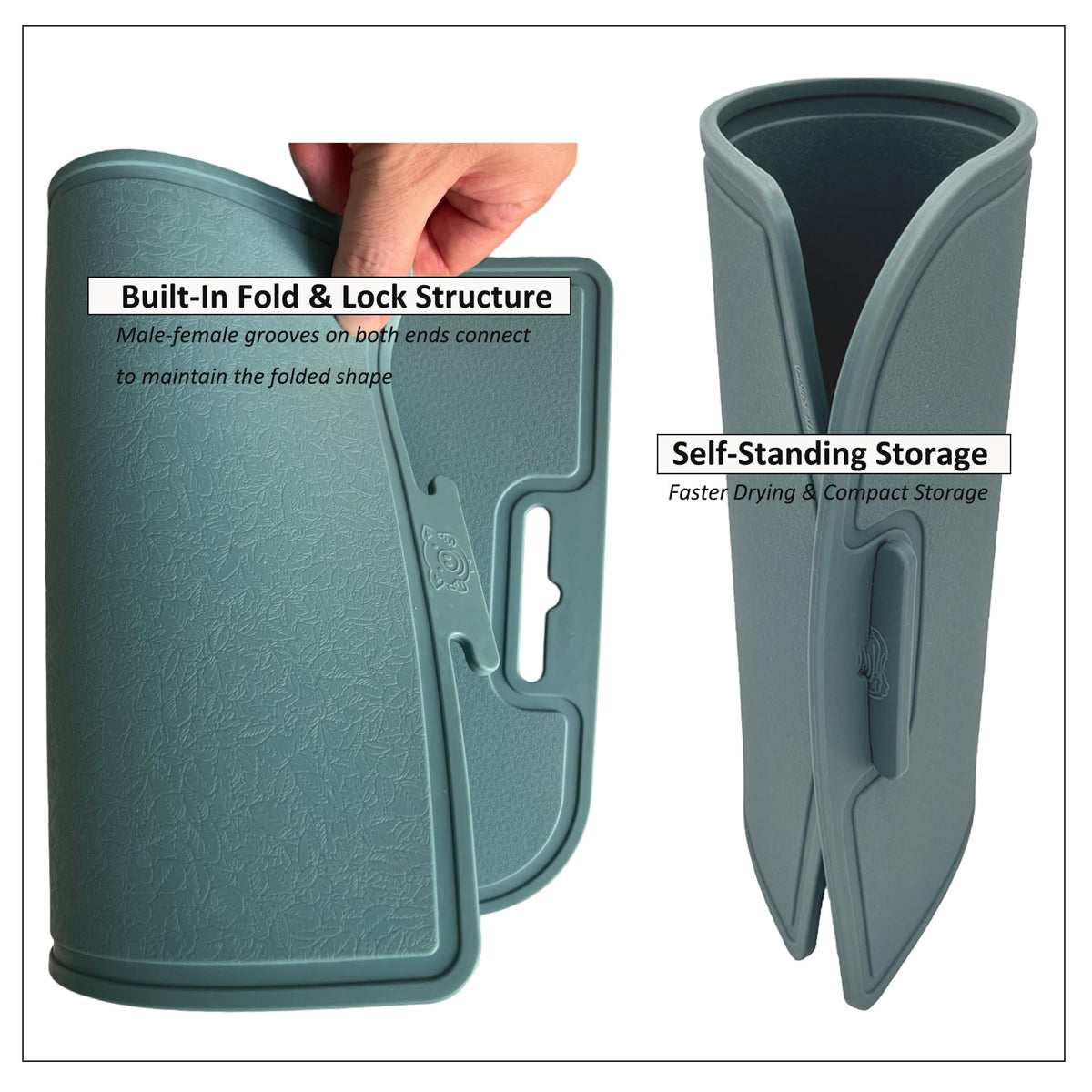 cozymomdeco Korean Made Thick Silicone Double-Sided Usable Cutting Board 14.3" x 9.7" Foldable Design Drip Groove Grip Handle Dishwasher Safe 1PCS Gift for Mom (Mint) Stocking Stuffer