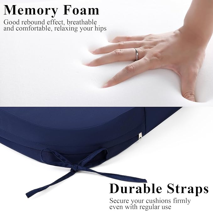 Outdoor Chair Cushions Set of 2, Waterproof Foam Patio Seat Cushions with Ties for Garden Sofa & Dining Furniture, 3-Year Color Fastness, 16x17x2 Inch, Blue
