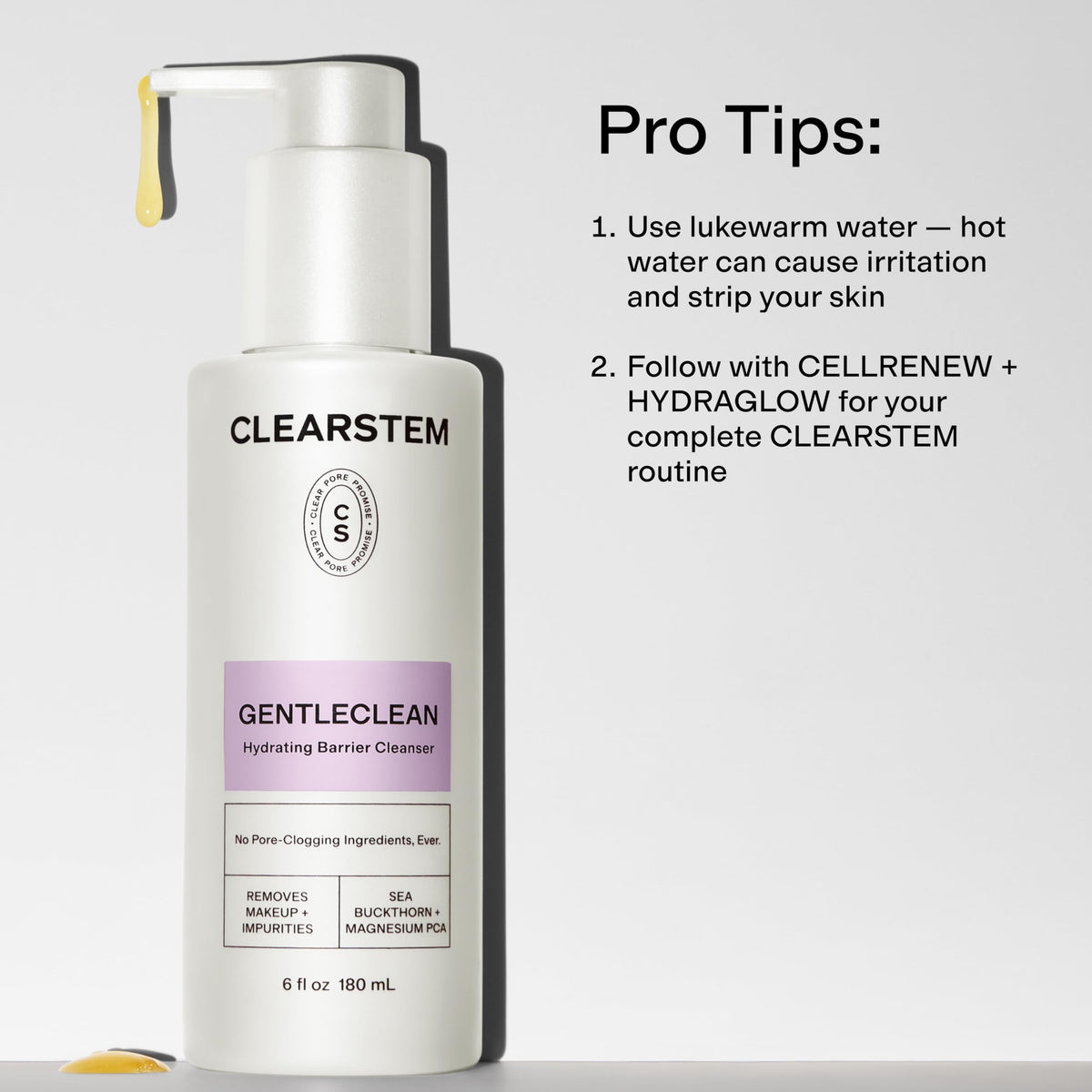 CLEARSTEM - GENTLECLEAN Vitamin C Infused Calming Wash - Facial Cleanser, Makeup Remover - Goldenseal + Green Tea - Facial Skin Care Products - Gluten Free, Cruelty Free - 6 fl oz / 180ml