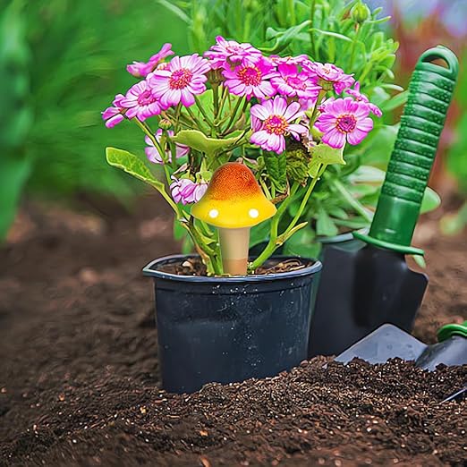 4 Pack Terracotta Watering Spikes, Vacation Self-Watering Planters Devices - Continuous Moisture with Slow Release Watering System - Perfect for Indoor Outdoor Plants (Fantasy Mushroom)