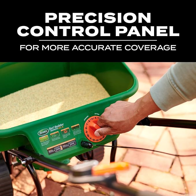 Scotts Turf Builder EdgeGuard DLX Broadcast Spreader for Seed, Fertilizer, Salt, Ice Melt, Holds up to 15,000 sq.ft. Product