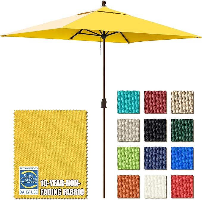 EliteShade USA 10-Year-Non-Fading 6.5x10Ft Rectangular Market Umbrella Patio Umbrella Outdoor Table Umbrella with Ventilation, Sunflower Yellow
