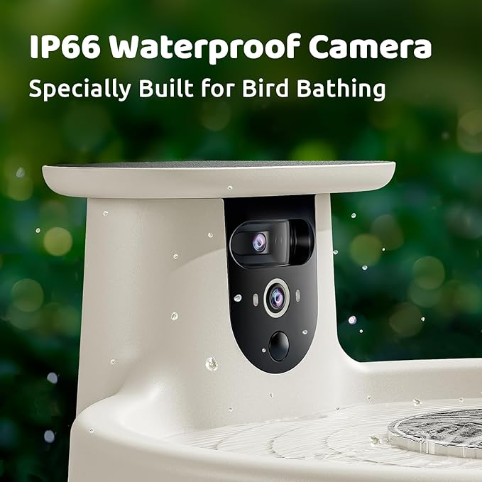 Birdfy Smart Bird Bath with Camera Solar Powered & Fountain, Dual-Lens Camera for Wildbird Watching, Auto Capture Bird Videos & Motion Detection - AI Lifetime Version (Yellowstone)