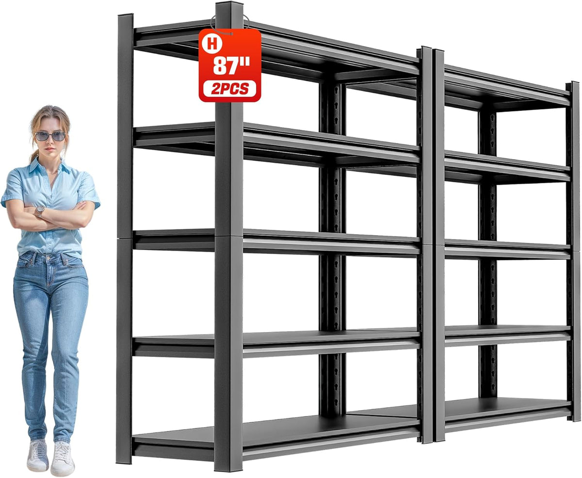 Heavy Duty Metal Storage Rack Shelving for Garage, 5 Tier Shelving Unit - Garage Storage Shelf, Industrial Utility Shelving, Durable Metal Shelf Organizer 24" D x48 W x87 H（2 Pieces）
