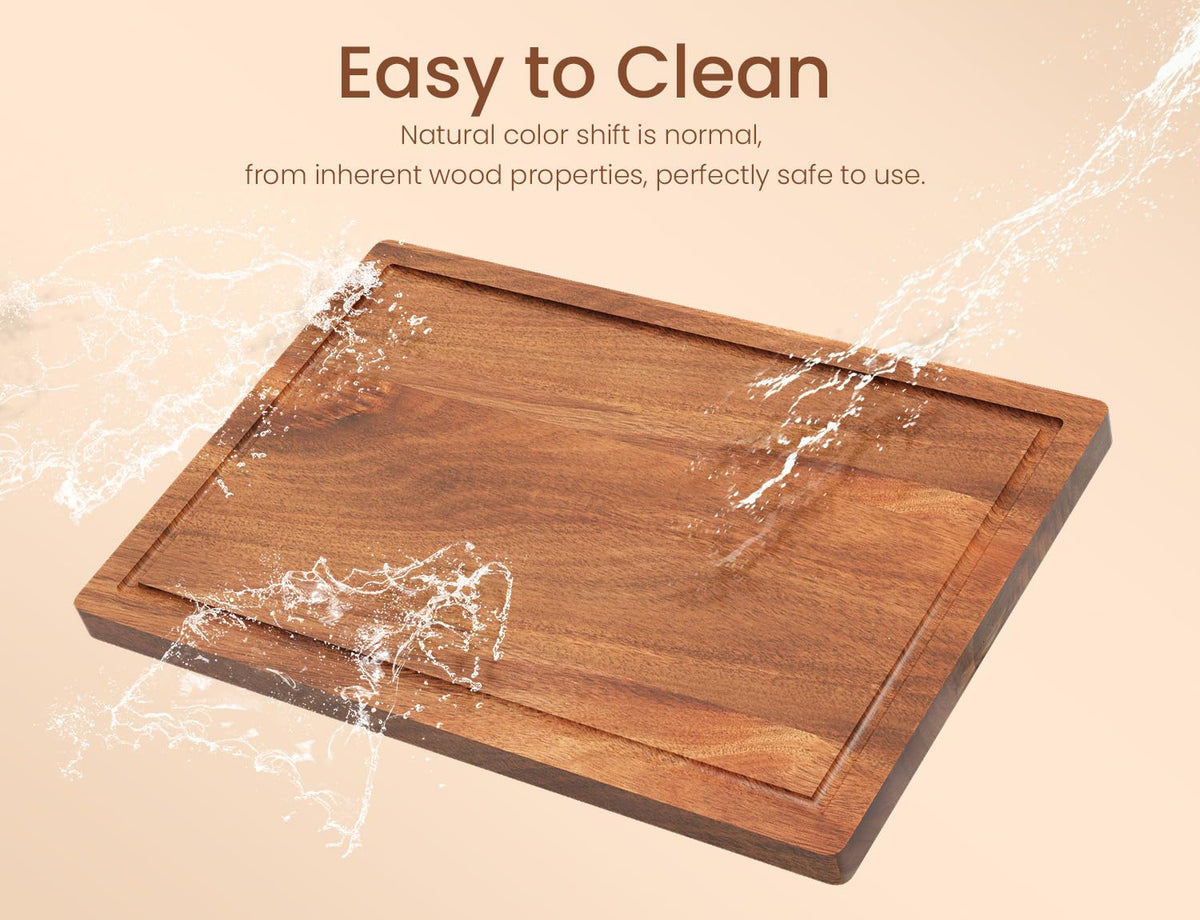 Danfoxer Set of 3 Acacia Wood Cutting Board Set with Stand Holder