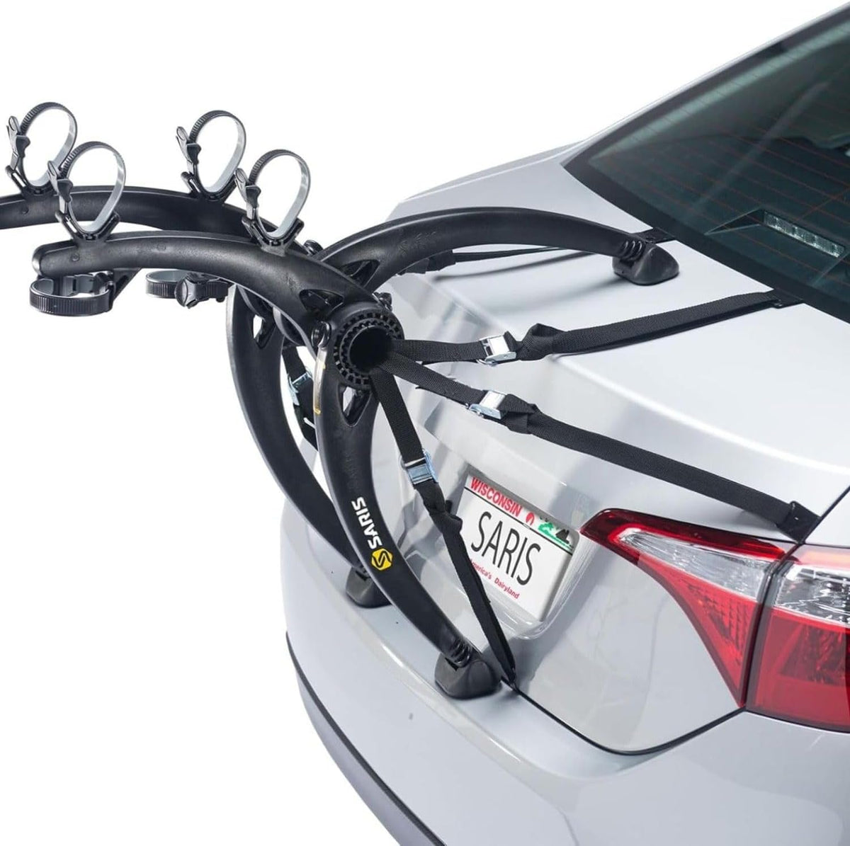 Saris Bones Car Trunk Bicycle Rack Carrier, Mounts 2 Bikes, Black - Durable, Rust-Free, Anti-Sway Straps, Fits Most Vehicles, Made in USA, Arc-Based Design, 100% Recyclable Materials