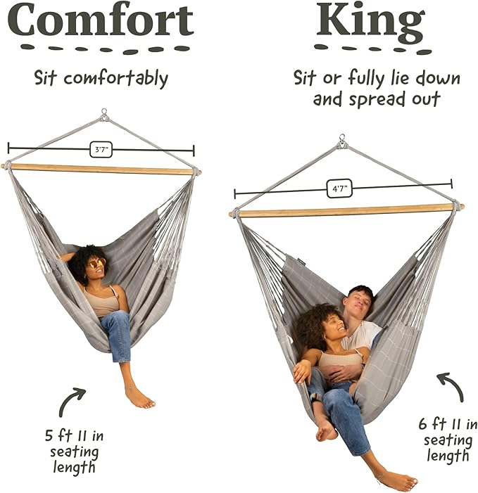 LA SIESTA® - XL King Domingo Hammock Swing Chair & CasaMount - Weather & Tear Resistant Hanging Chair - Outdoor Indoor Hammock Chair w/Suspension Kit for Walls Ceilings Square Beams - Almond