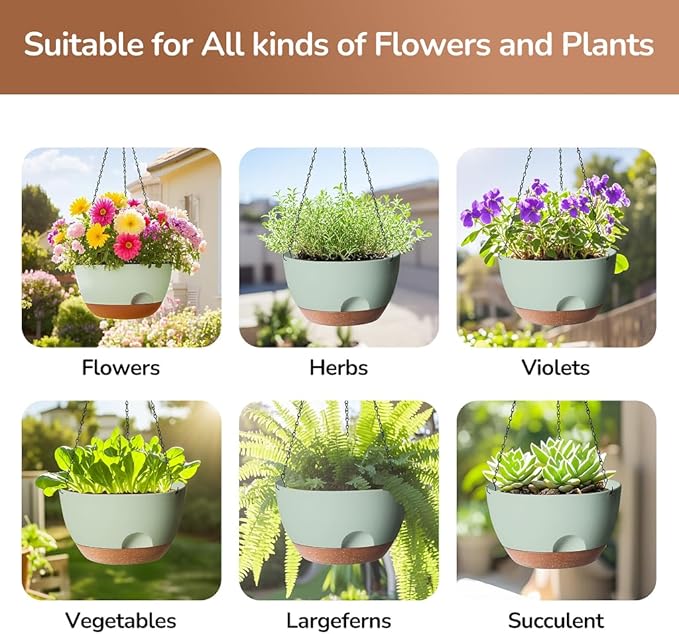 12 Inch Hanging Baskets for Plants Outdoor, Hanging Planters for Indoor Outdoor Plants, Hanging Planter with Self Watering, Hanging Flower Pots (Green)
