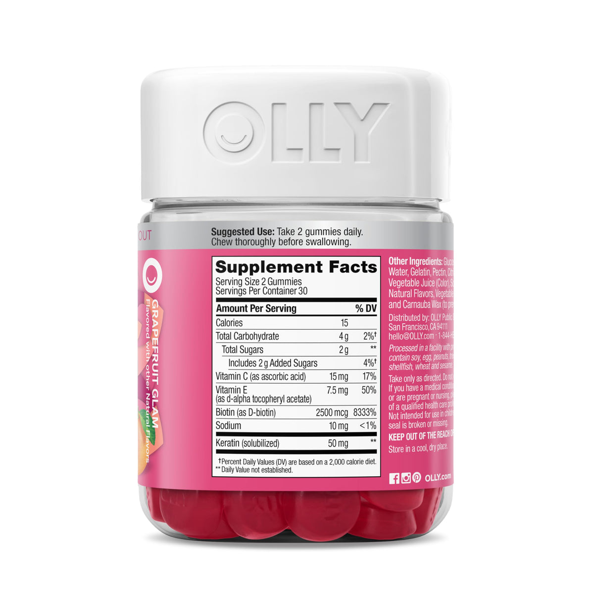 OLLY Hair Skin and Nails Gummies, Undeniable Beauty, Biotin - 60 Count