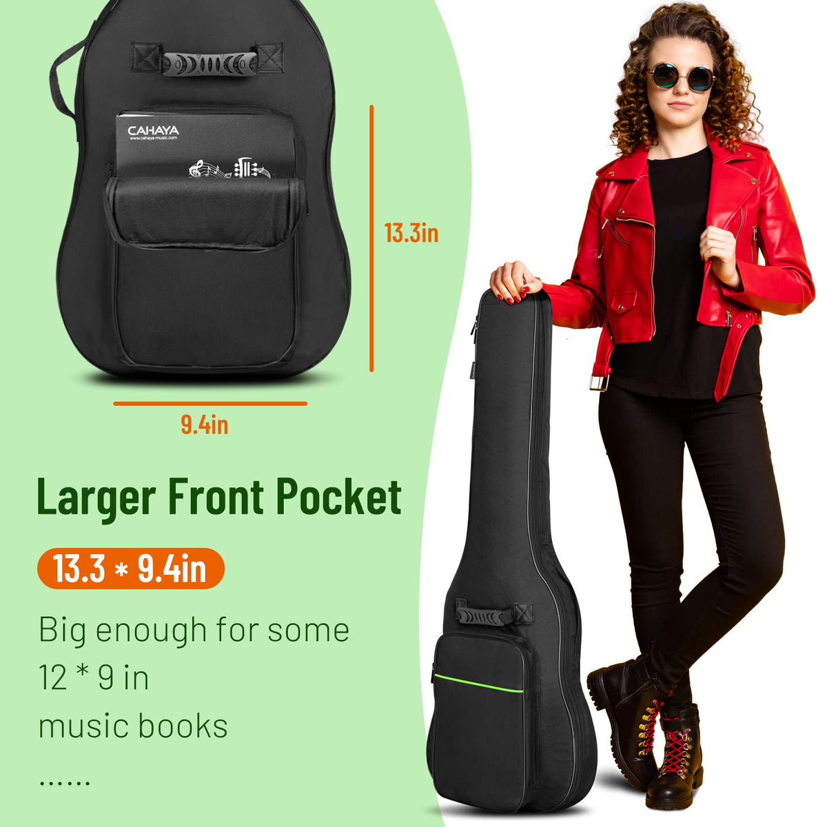 CAHAYA Electric Guitar Bag 0.3in Padded Gig Bag Case Soft Backpack Green