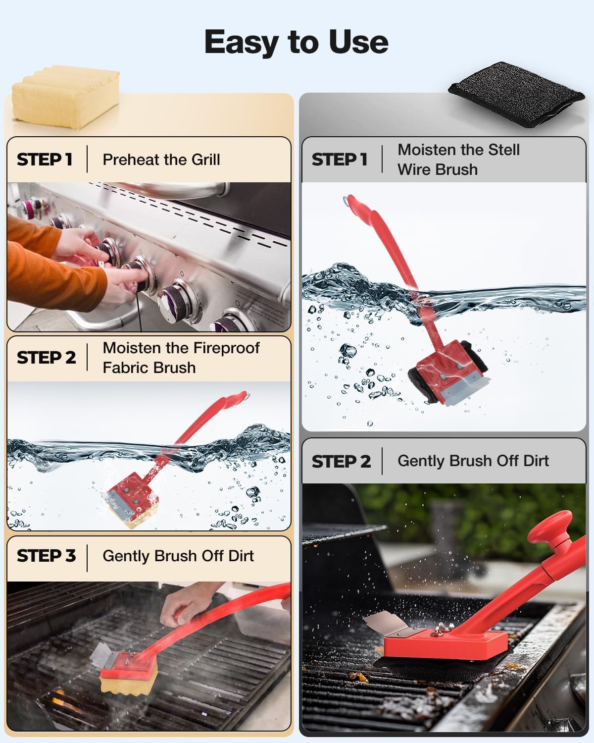 Grill Brush Bristle Free(Fire-Resistant Fabric),Replaceable BBQ Cleaning Head,Safe Replacement Cleaning Pad for Cast Iron or Stainless-Steel Grates (No Handle)