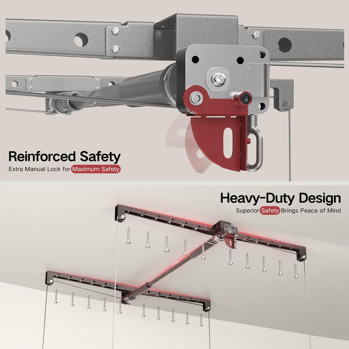 Overhead Garage Storage Lift, Adjustable Heavy-duty 4x4 Ft Ceiling Racks with Safety Lock, Ideal for Storage Lifting Organization System, 250lbs Capacity (Standard Edition)