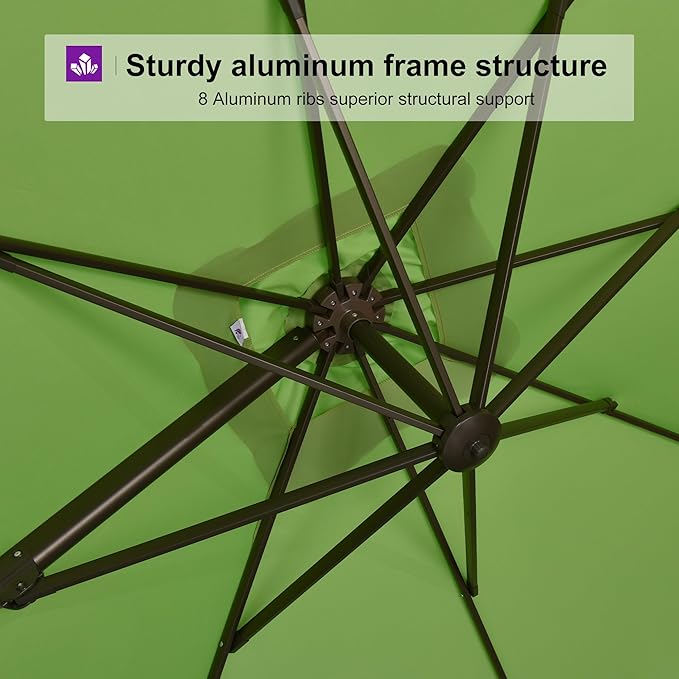 PURPLE LEAF 9' X 11.5' Rectangle Cantilever Umbrella Patio Umbrella Outdoor Aluminum Offset Hanging Umbrella with 360-degree Rotation for Pool Garden Backyard Deck, Green