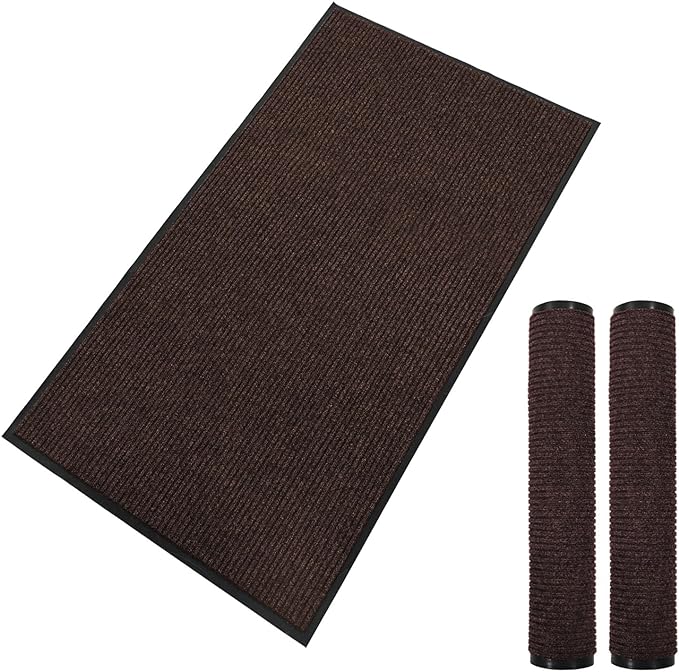 fani 2 PCS Heavy Duty Large Outdoor Indoor Entrance Doormat Brown Waterproof Low Profile Entrance Rug Front Door Mat Patio Anti-Skid Rubber Back, 31x47 inch (Brown)