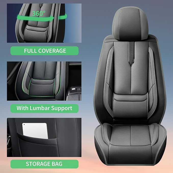 Fit Venue Car Seat Covers for Hyundai Venue 2020-2025 2026 -Upgraded Premium Waterproof & Breathable Leather,Airbag Compatible,All-Weather Seat Cushion Protector,2 Front/Black-Grey
