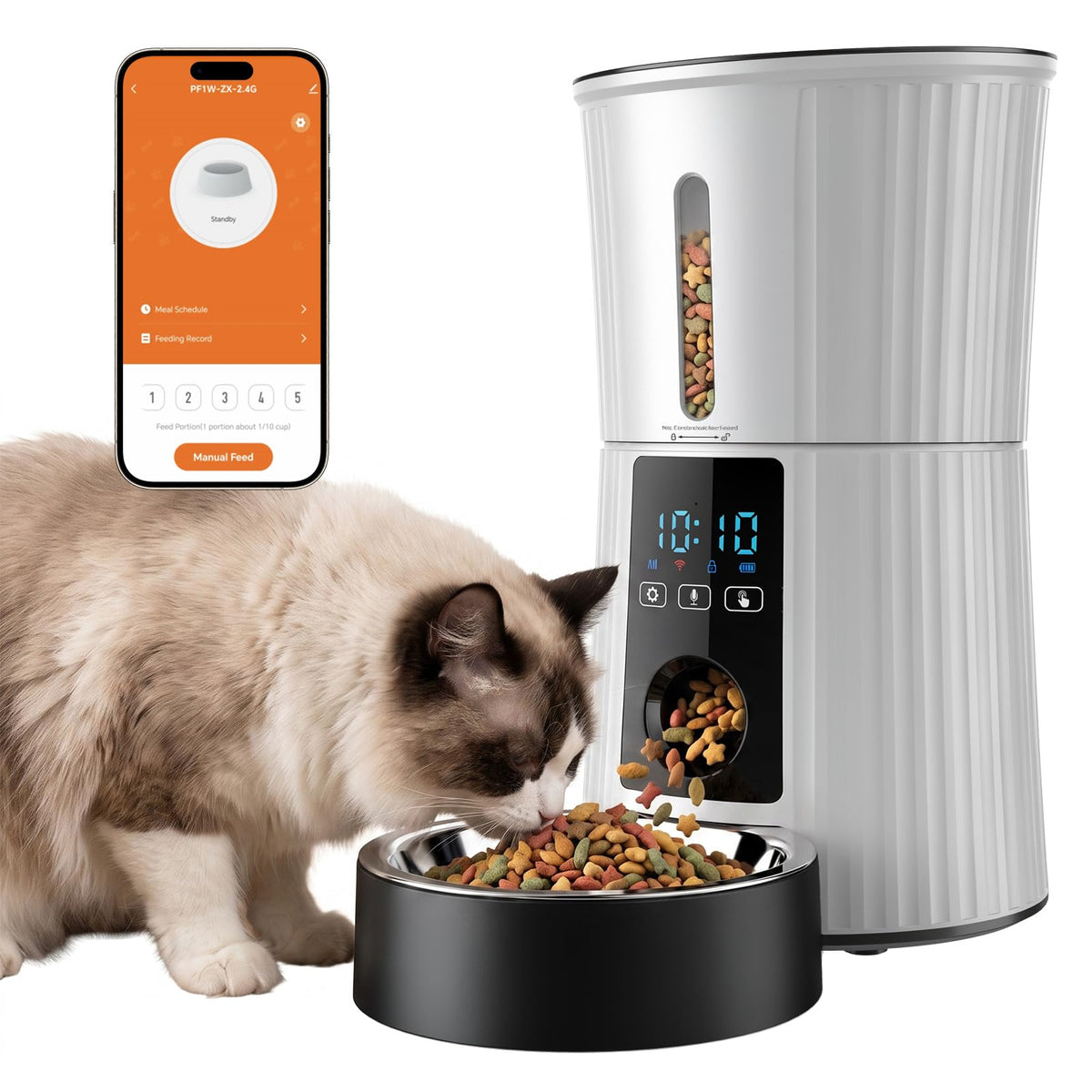 DUMOS 4L Automatic Cat Feeder, Dog Food Dispenser with APP Control, White
