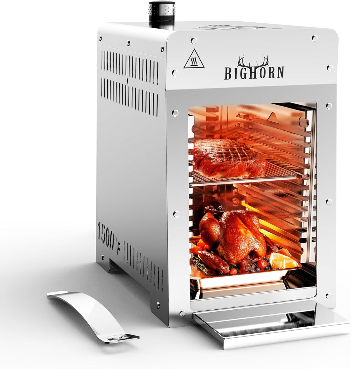 BIG HORN OUTDOORS Portable Infrared Broiler Propane Gas Grill, 1500 Degree Stainless Steel Tabletop Quick Cooking Steak Grill for Meat, Seafood, Veggies
