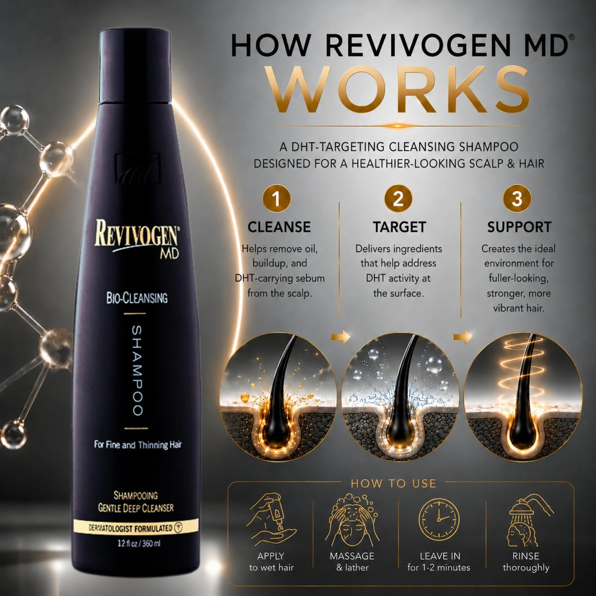 Revivogen MD Bio-Cleansing Shampoo for Thinning Hair, Saw Palmetto & Biotin