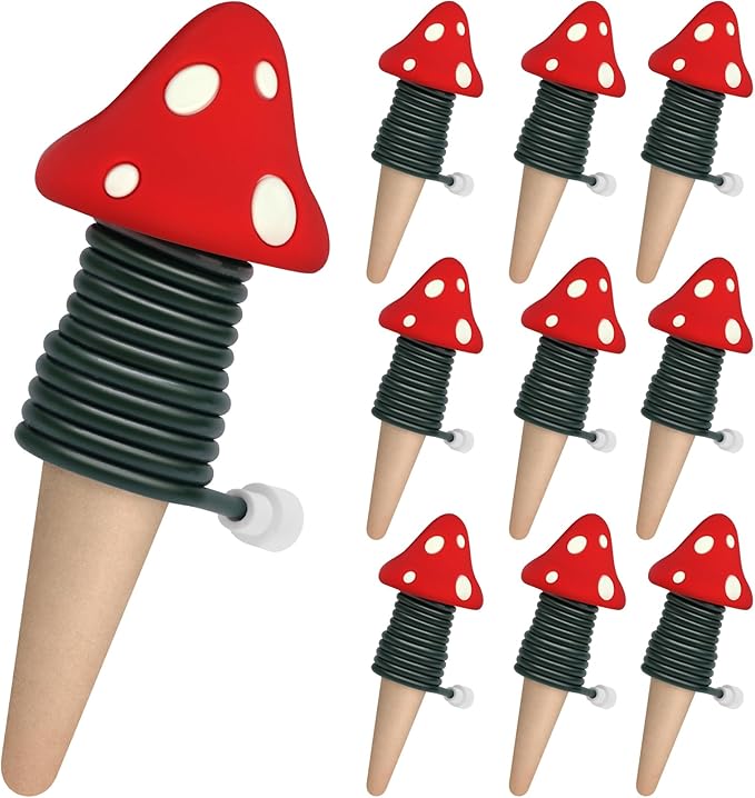 BYDOLL Plant Self-Watering Stakes Automatic Watering Terracotta Spikes for Indoor Outdoor Plants,Houseplant Mushroom Insert Devices for Vacation use,Bonsai Drip Irrigation System (10 Pack)