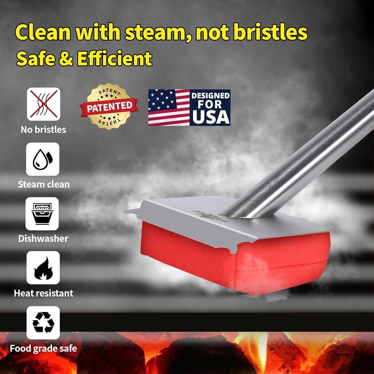 Grill Brush Bristle Free,(Only Replaceable Cleaning Head No Grill Brush)-Red