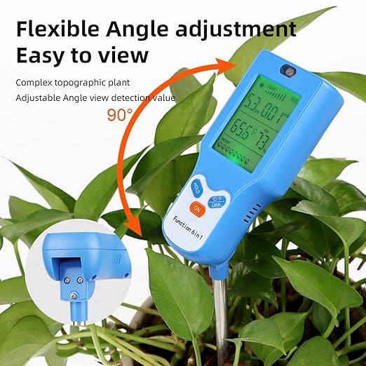 6-in-1 Soil Moisture Meter Digital PH Meter/Soil Moisture/Plant Temperature/Sunlight Intensity, Backlight LCD Display, Soil Test Meter for Garden, Lawn, Plant Care (Blue)