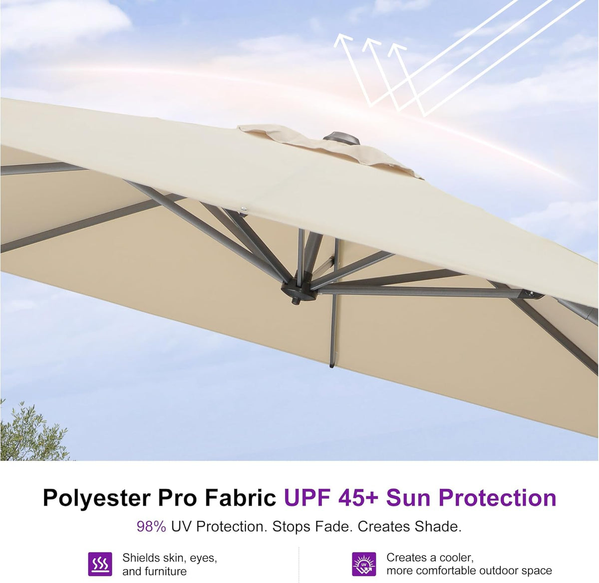 PURPLE LEAF 10 Feet Patio Umbrella Outdoor Cantilever Square Umbrella Aluminum Offset Umbrella with 360-degree Rotation for Garden Deck Pool Patio, Beige