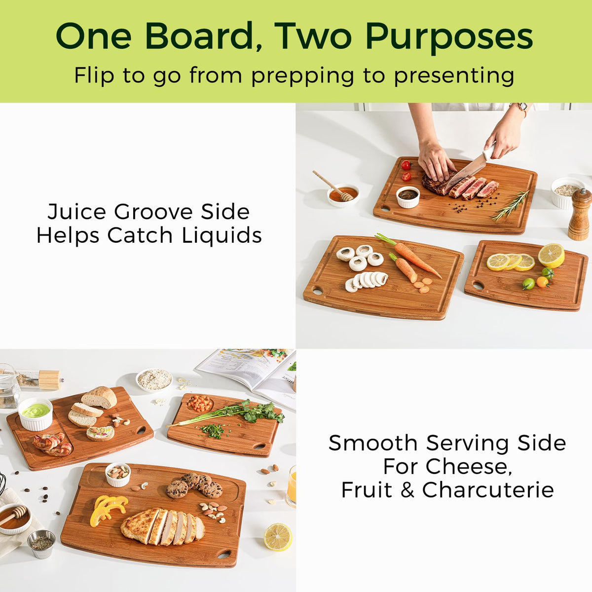 VITATAKU Bamboo Cutting Board Set, Wood Cutting Boards for Kitchen