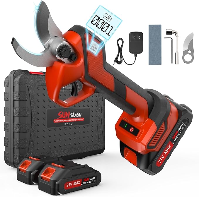 Upgraded Cordless Electric Pruning Shears with LCD Display, Battery Powered Garden Shears with Brushless Motor, 2 Rechargeable Batteries, 2 Inch (50mm) Cutting for Trees, Shrubs, and Yard Trimming