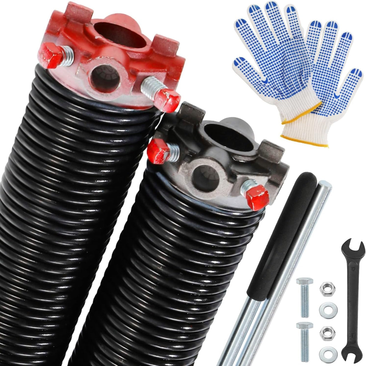 Pair of 2" Garage Door Torsion Springs (0.250'' X 2'' X 30'') with Non-Slip Winding Bars & Gloves, Heavy-Duty Replacement, 18,000 Cycles, High Precision Electrophoresis Black Coated