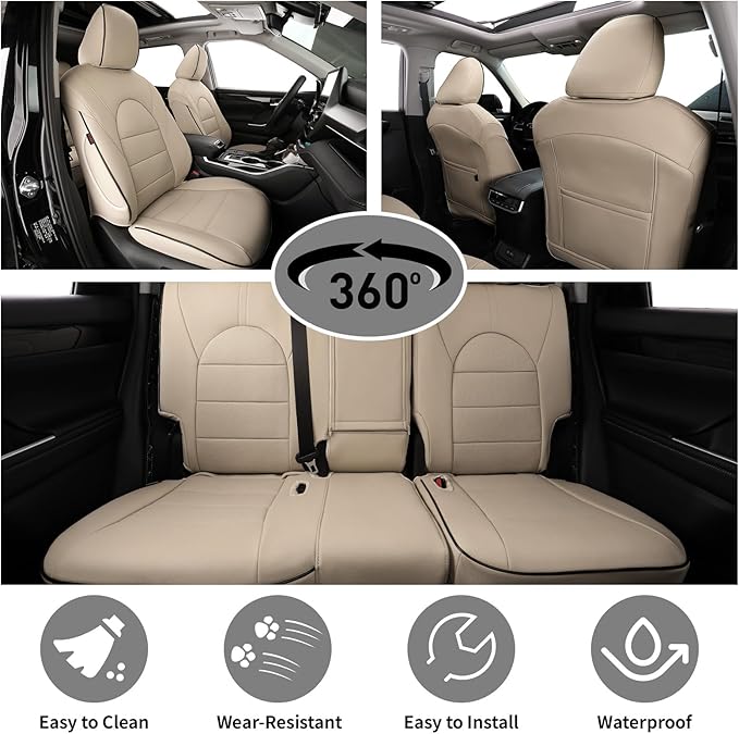 EKR Camry Seat Covers for Toyota Camry SE,XSE,SE Sport 2012-2017 (Not for Hybrid) Leather Car Seat Cover Full Set for Trucks SUV-Faux Leather ((Beige)