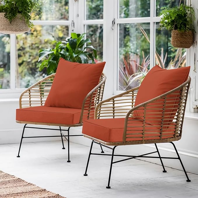 Favoyard Outdoor Seat Cushion Set 19 x 19 Inch Waterproof & Fade Resistant Patio Furniture Cushions with Removable Cover Deep Seat & Back Cushion with Handle and Adjustable Straps for Chair Sofa Couch