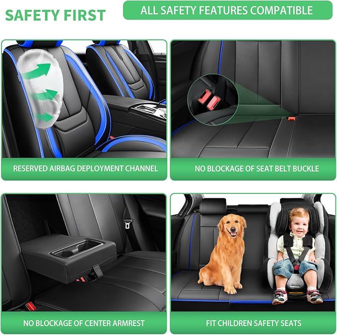Fit Forester Car Seat Covers for Subaru Forester 2007-2024 2025 2026 -Upgraded Premium Waterproof & Breathable Leather,Airbag Compatible,All-Weather Seat Cushion Protector,Full Set,Black-Blue