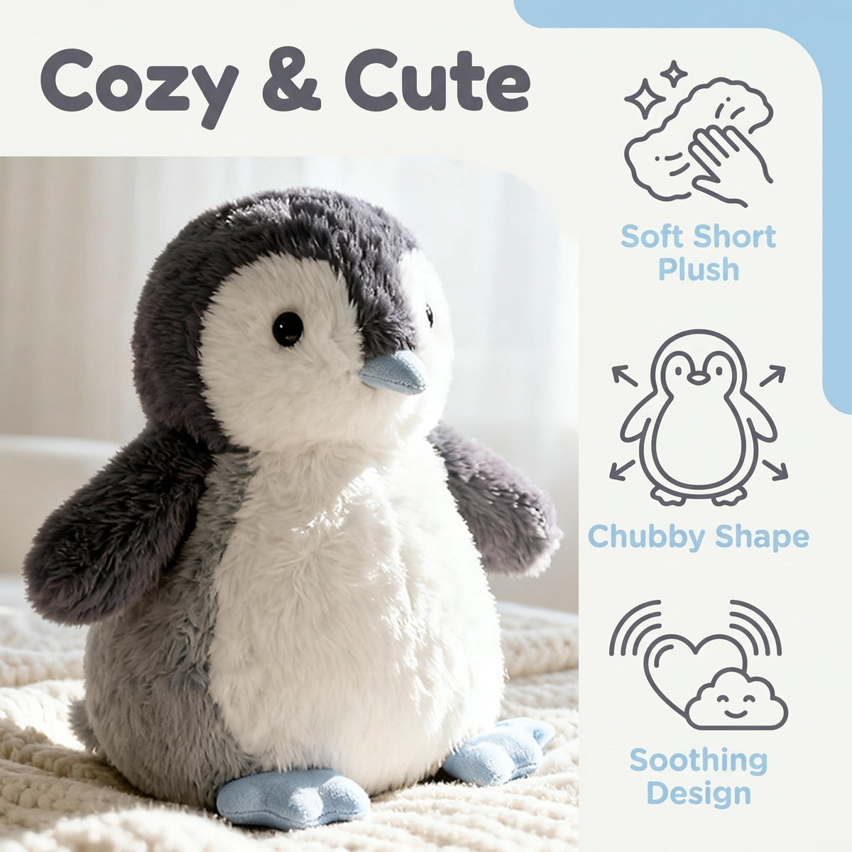 Fufuwarm Adorable Penguin Stuffed Animal, Blue Mouth, 10 Inches