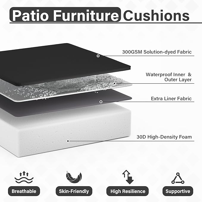 Patio Chair Cushions 24 X 24 X 5 Inch Waterproof Outdoor Seat Cushions for Patio Furniture, Outdoor Sofa Couch Pads with Ties & Handle, Set of 2, Black