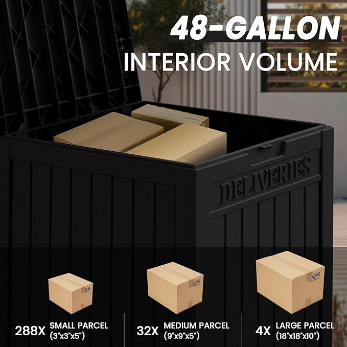 55 Gallon Lockable Resin Deck Box, Waterproof & UV-Resistant Outdoor Storage Box for Cushion Storage and Delivery Box, Black