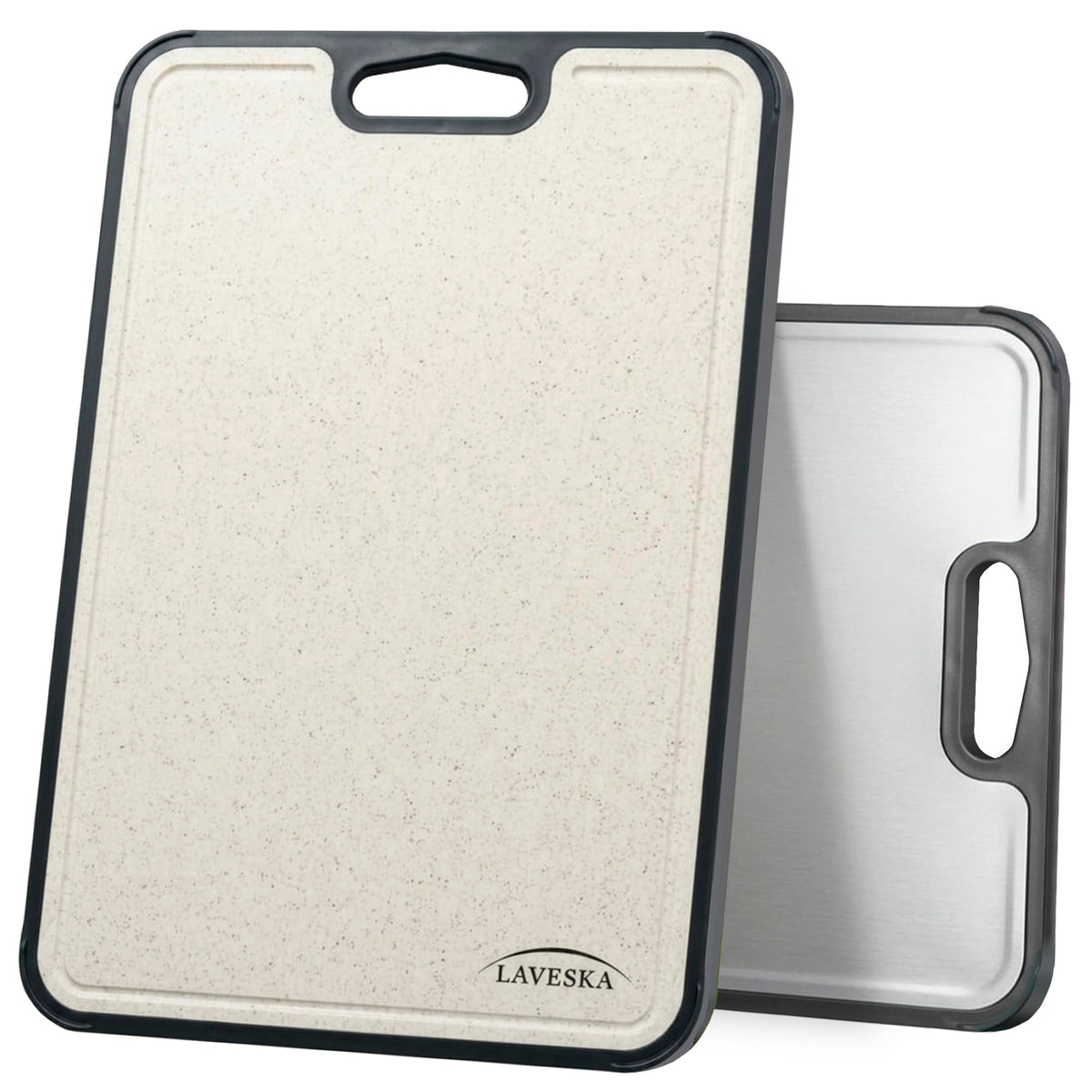 LAVESKA Stainless Steel Cutting Board, Non Toxic Chopping Board for Kitchen | Metal Cutting Board, Double Sided Stainless Steel/Wheat Straw PP Large for Meat, Dishwasher Safe