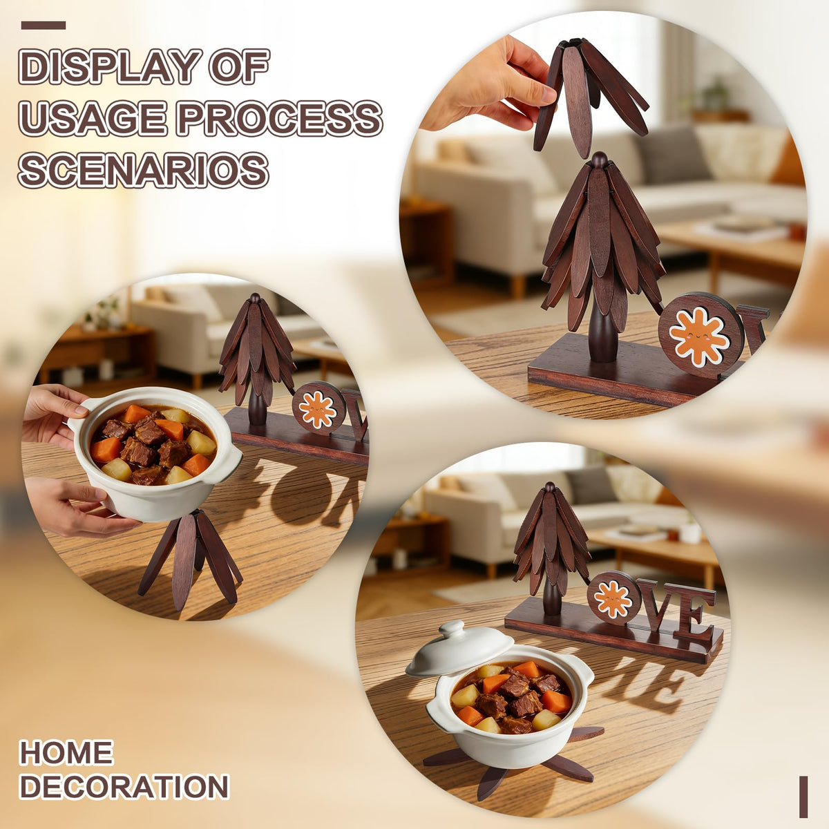Super Holiday 4 Pcs Trivets for Hot Dishes, Wooden Tree Trivet Stand Set
