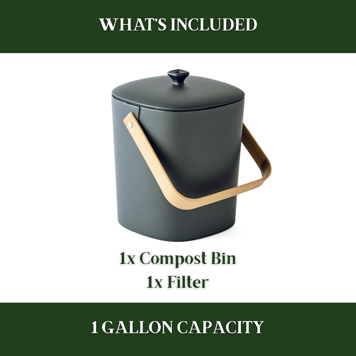 Bamboozle Countertop Compost Bin Kitchen | 1 Gallon | Odorless Composting Bin with Filters | Indoor Compost Bin with Lid | Plant Based Kitchen Composter for Food Scraps & Waste Recycling | Graphite