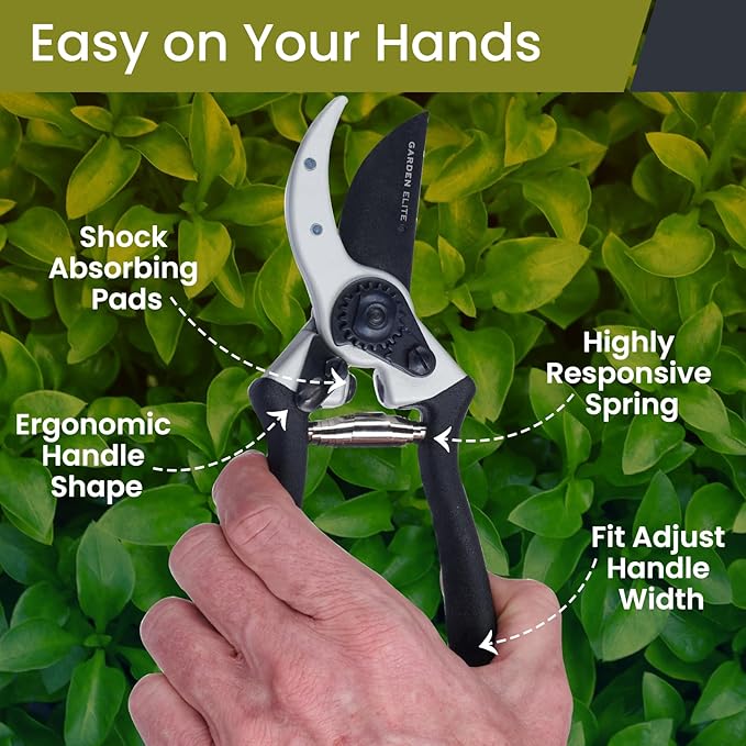 Garden Elite’s Alpha Six Bypass Pruning Shears with PVC Handles - Premium Garden Tools for Effortless Cutting Experience – Includes High-Performance Garden Clippers for Precise Trimming & Extra Blade