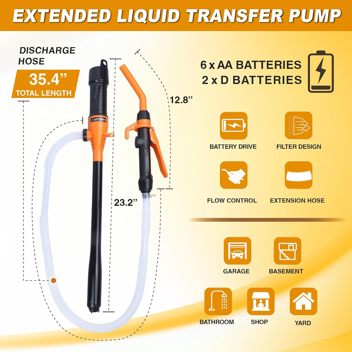 Portable Power Battery Pump, Battery Powered Electric Siphon Pump for Gasoline, Fuel Oil and Diesel, Siphon Liquid Extractor, 2.2 GPM, Hand Fuel Pumps