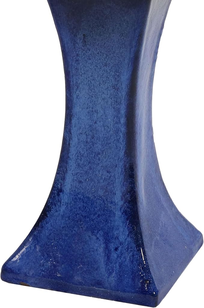 Sunnydaze Ceramic Bird Bath for Outside - 16" H - UV- and Frost-Resistant - Pedestal Bird Bath - Blue Glazed Bowl - Blue Glaze Finish