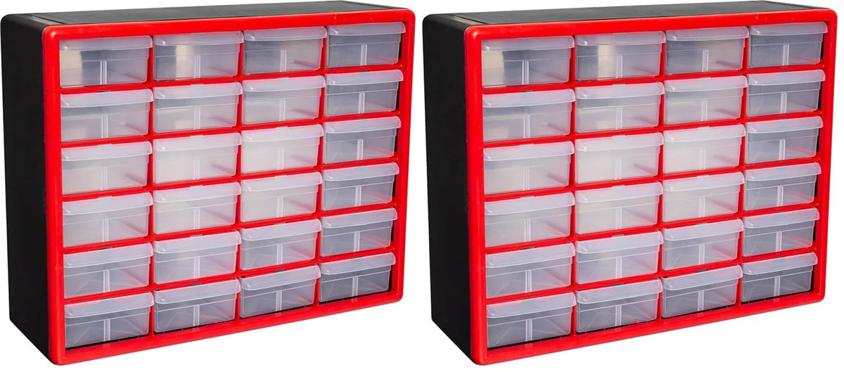 Akro-Mils 24-Drawer Plastic Drawer Storage Cabinet for Garage Organization, Bead Organizer, Building Bricks Storage, Teacher Toolbox, Makeup Organizer, 20-Inch W x 6-Inch D x 16-Inch H, 10124 Red