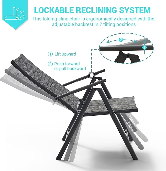 UDPATIO Patio Folding Dining Chairs Set of 2, Folding Lawn Chairs for Adults with Padded All Weather Breathable Textilene, Dark Gray
